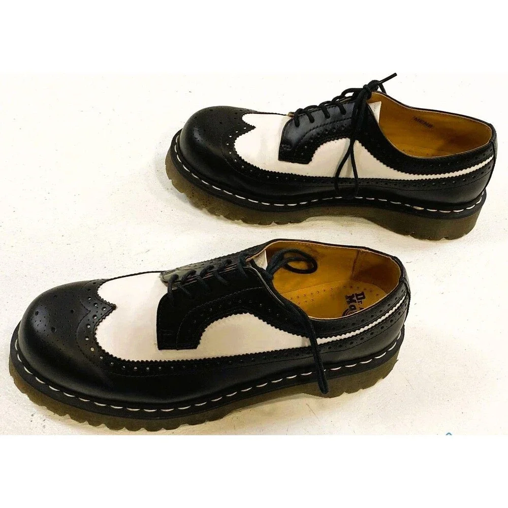 Dr Martens 3989 Brogue Shoes Mens Size 11 Black White Wingtip Oxford